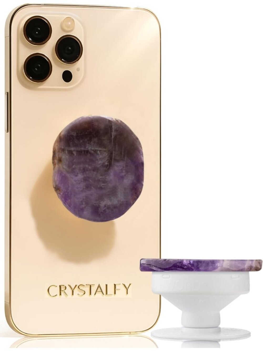 CRYSTALFY Crystal Phone Grip Holder Kickstand Amethyst Natural Edge Gemstone